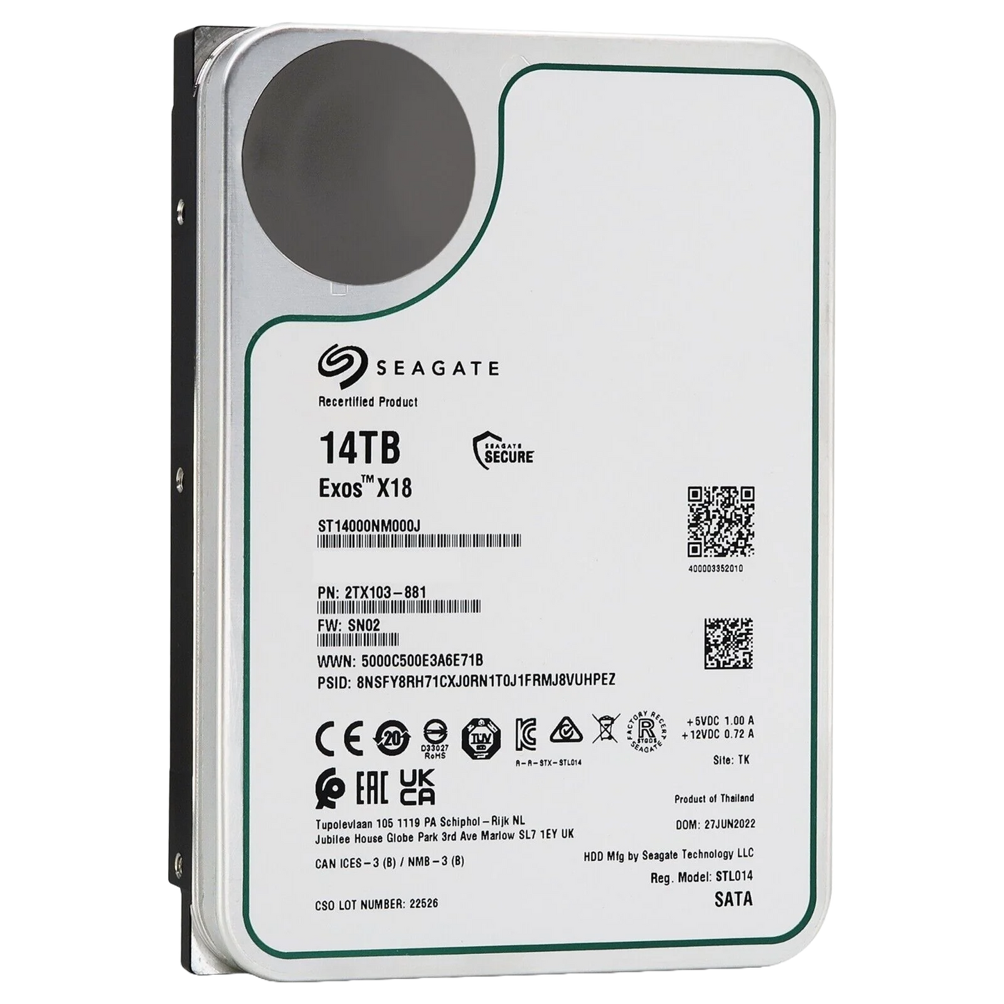 Recertified Seagate EXOS X18 14TB ST14000NM000J ENTERPRISE 3.5" SATA III CMR HARD DRIVE