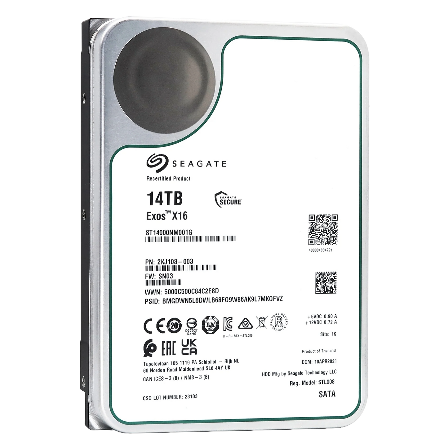 Recertified Seagate EXOS X16 14TB ST14000NM001G ENTERPRISE 3.5" SATA III CMR HARD DRIVE