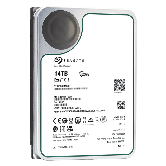 Recertified Seagate EXOS X16 14TB ST14000NM001G ENTERPRISE 3.5" SATA III CMR HARD DRIVE