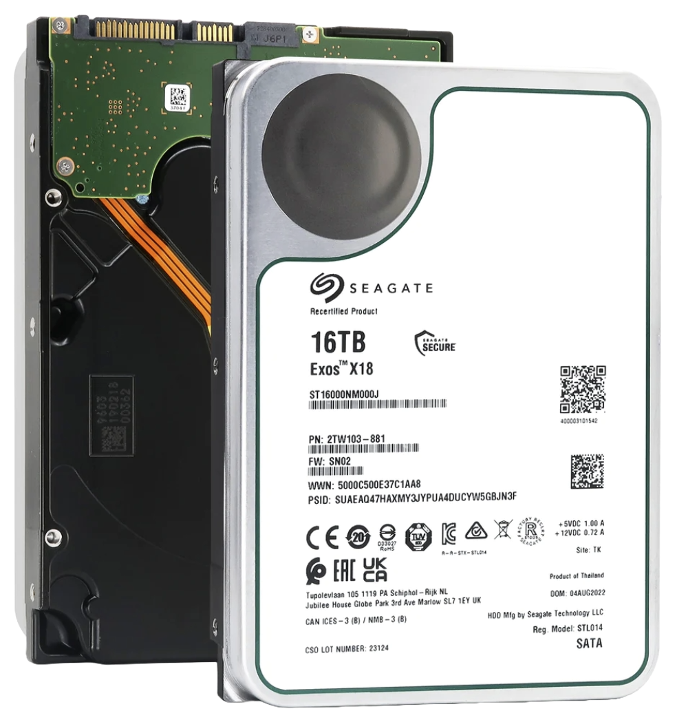 Recertified Seagate EXOS X18 16TB ST16000NM000J ENTERPRISE 3.5" SATA III CMR HARD DRIVE