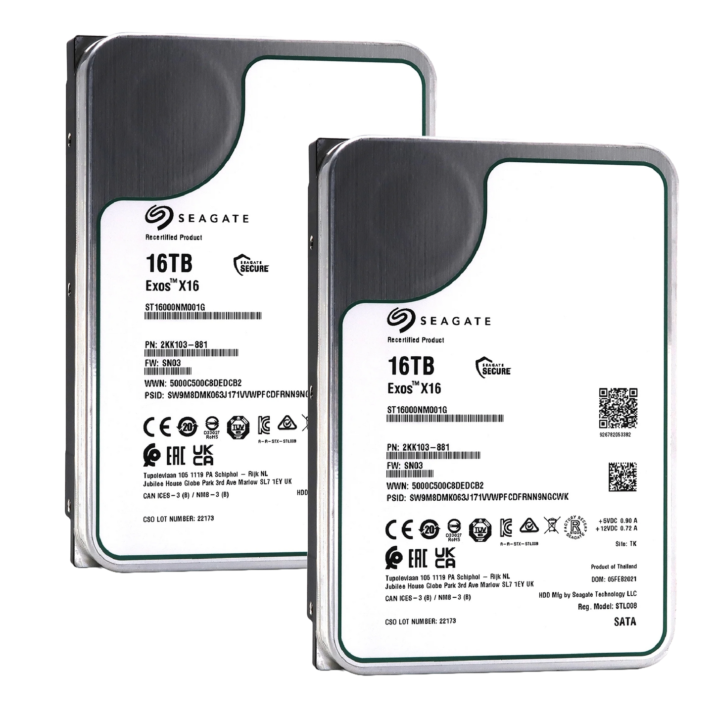 Recertified Seagate EXOS X16 16TB ST16000NM001G ENTERPRISE 3.5" SATA III CMR HARD DRIVE