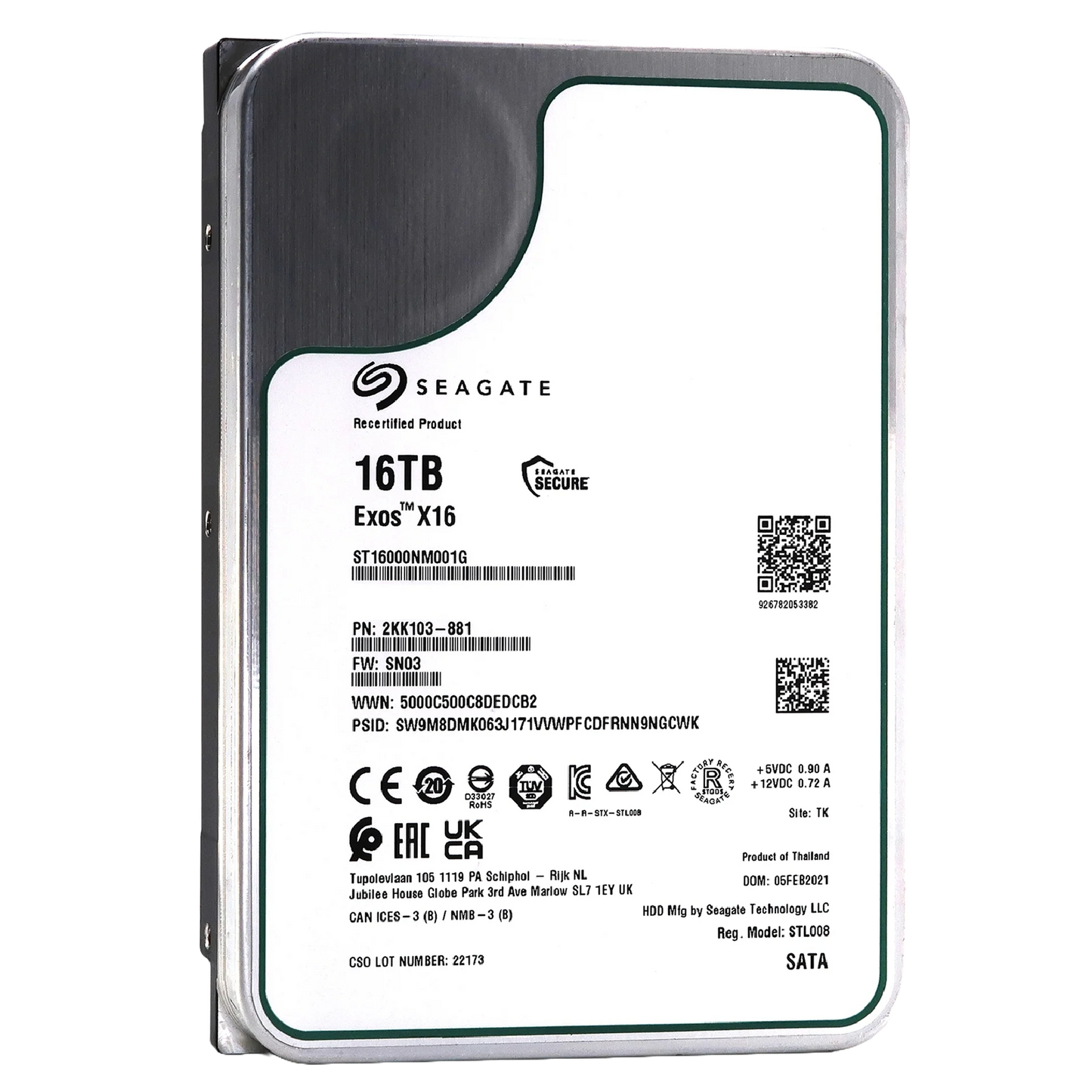Recertified Seagate EXOS X16 16TB ST16000NM001G ENTERPRISE 3.5" SATA III CMR HARD DRIVE