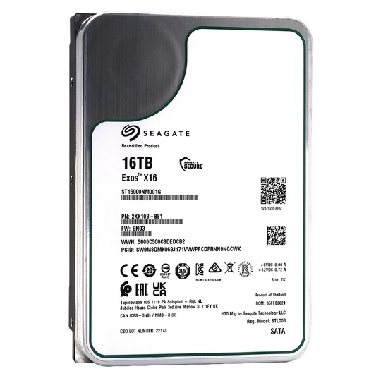 Recertified Seagate EXOS X16 16TB ST16000NM001G ENTERPRISE 3.5" SATA III CMR HARD DRIVE