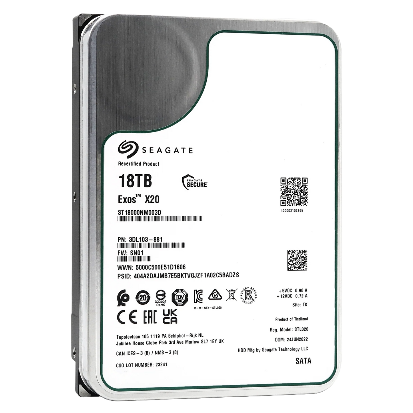 Recertified Seagate EXOS X20 18TB ST18000NM003D ENTERPRISE 3.5" SATA III CMR HARD DRIVE