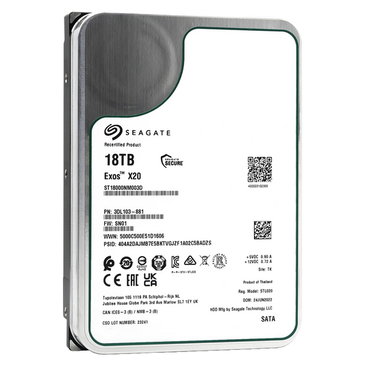 Recertified Seagate EXOS X20 18TB ST18000NM003D ENTERPRISE 3.5" SATA III CMR HARD DRIVE