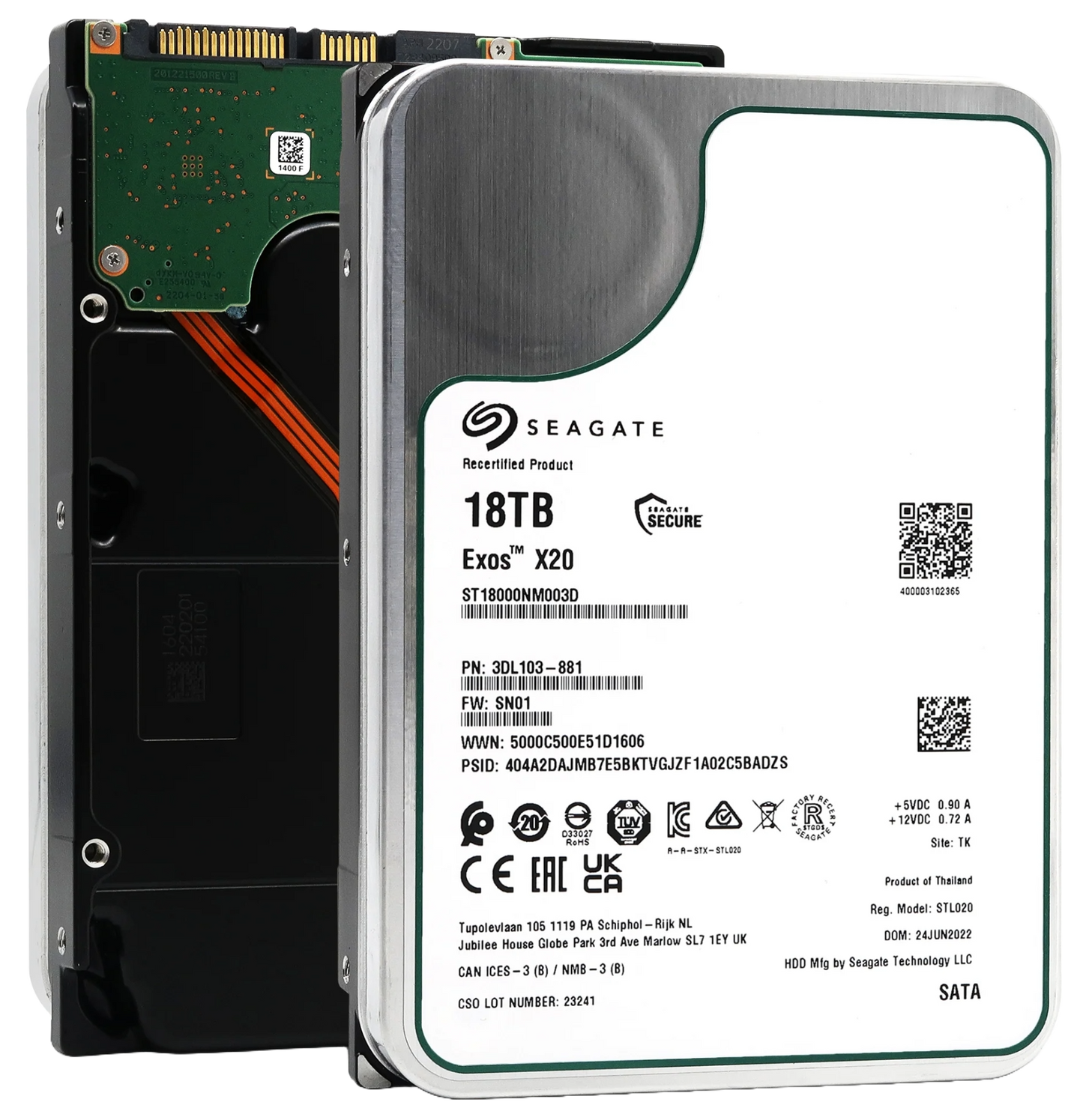 Recertified Seagate EXOS X20 18TB ST18000NM003D ENTERPRISE 3.5" SATA III CMR HARD DRIVE