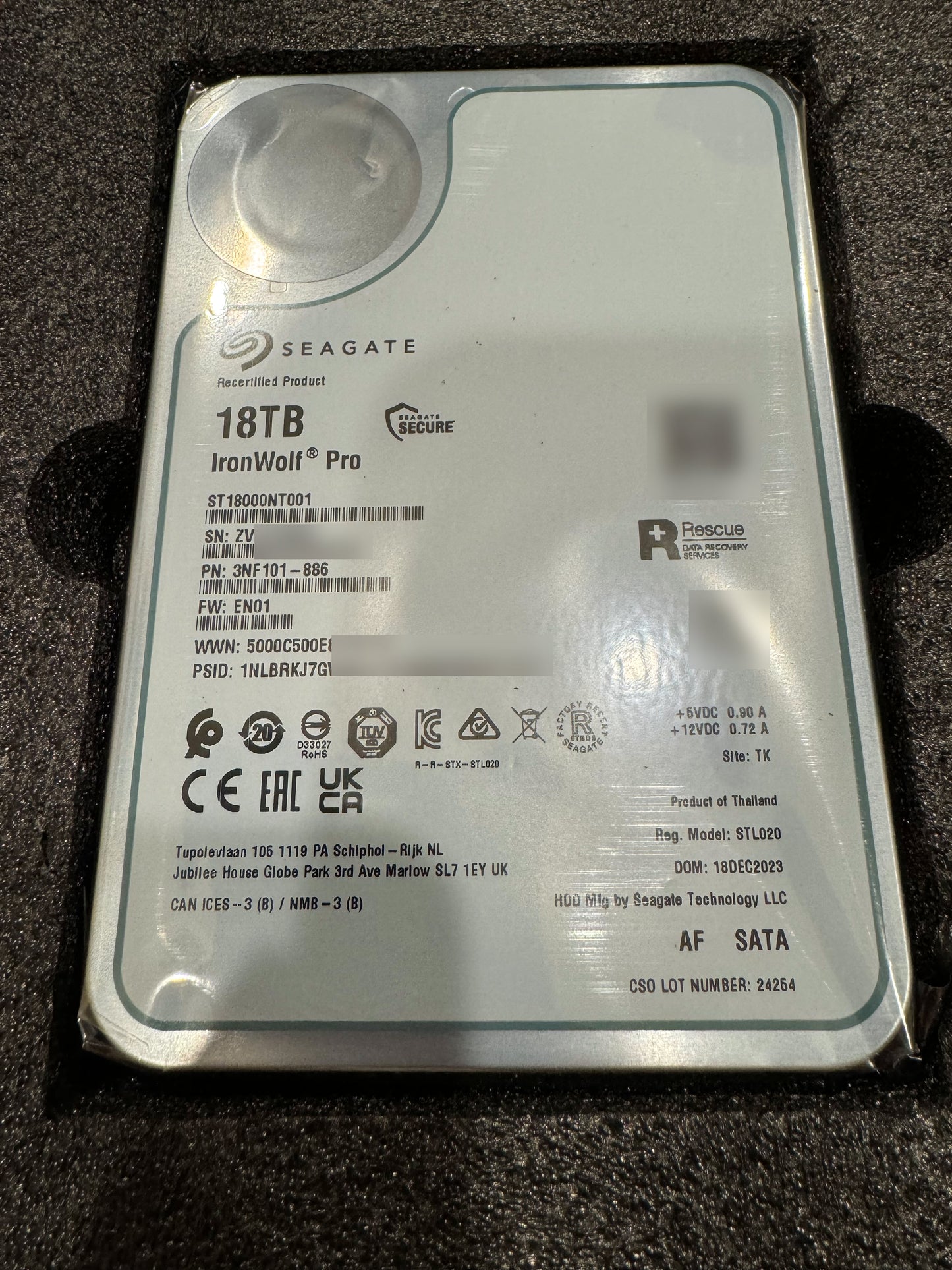 Recertified Seagate Ironwolf Pro 18TB ST18000NT001 NAS 3.5" SATA III CMR HARD DRIVE