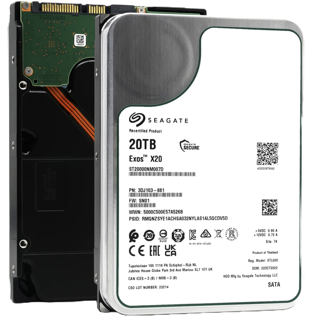 Recertified Seagate EXOS X20 20TB ST20000NM007D ENTERPRISE 3.5" SATA III CMR HARD DRIVE