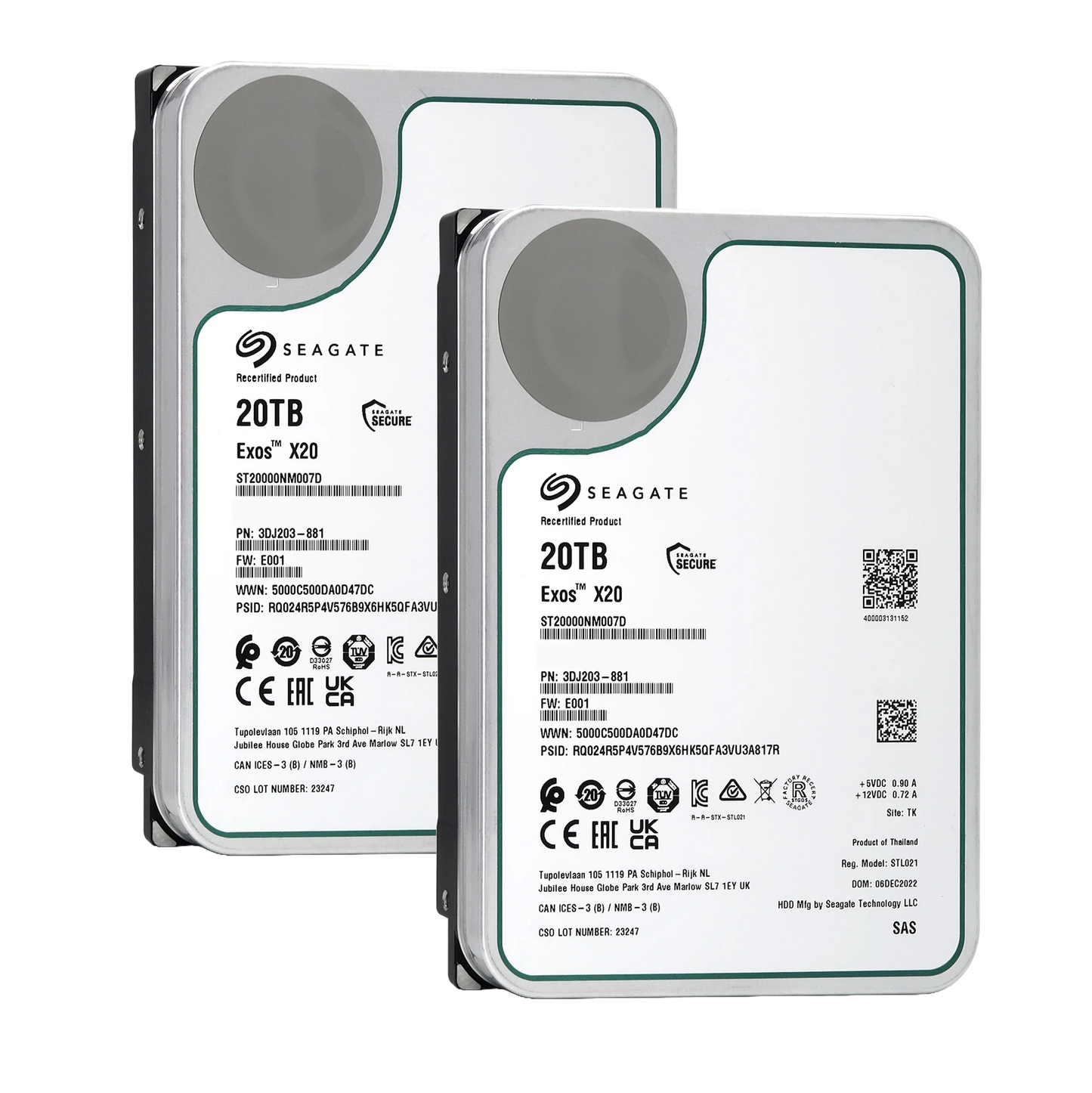 2 Pack Recertified Seagate EXOS X20 20TB ST20000NM007D ENTERPRISE 3.5" SATA III CMR HARD DRIVE
