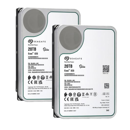 2 Pack Recertified Seagate EXOS X20 20TB ST20000NM007D ENTERPRISE 3.5" SATA III CMR HARD DRIVE
