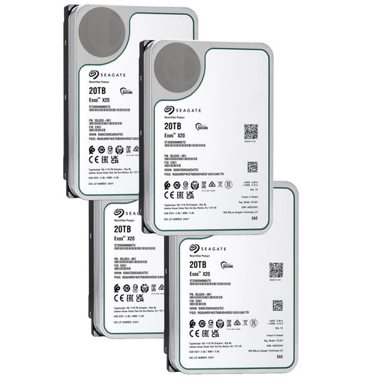 4 Pack Recertified Seagate EXOS X20 20TB ST20000NM007D 3.5" ENTERPRISE CMR HARD DRIVE