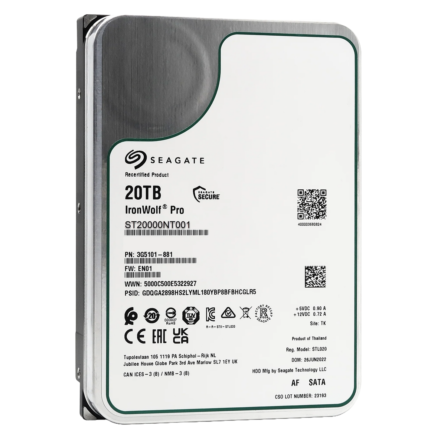 Recertified Seagate Ironwolf Pro 20TB ST20000NT001 NAS 3.5" SATA III CMR HARD DRIVE