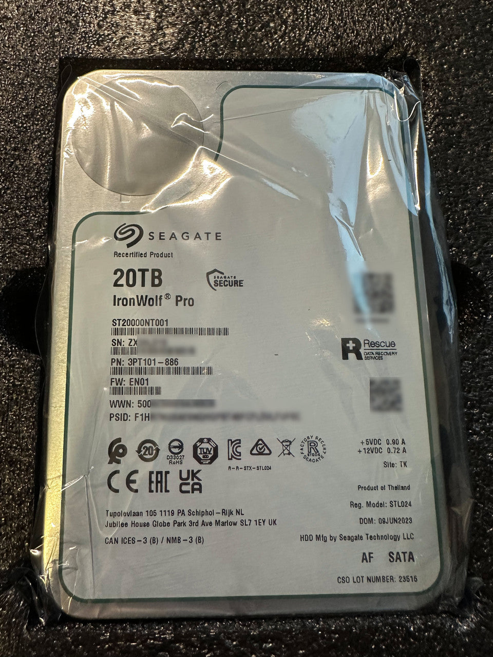 Recertified Seagate Ironwolf Pro 20TB ST20000NT001 NAS 3.5" SATA III CMR HARD DRIVE