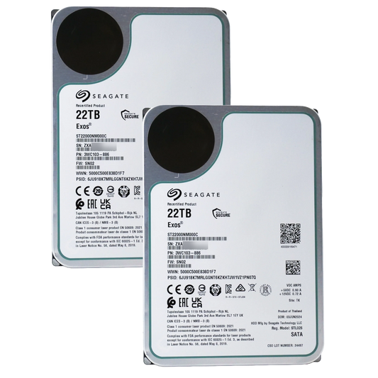 2 Pack Recertified Seagate EXOS 22TB ST22000NM000C ENTERPRISE 3.5" SATA III CMR HARD DRIVE