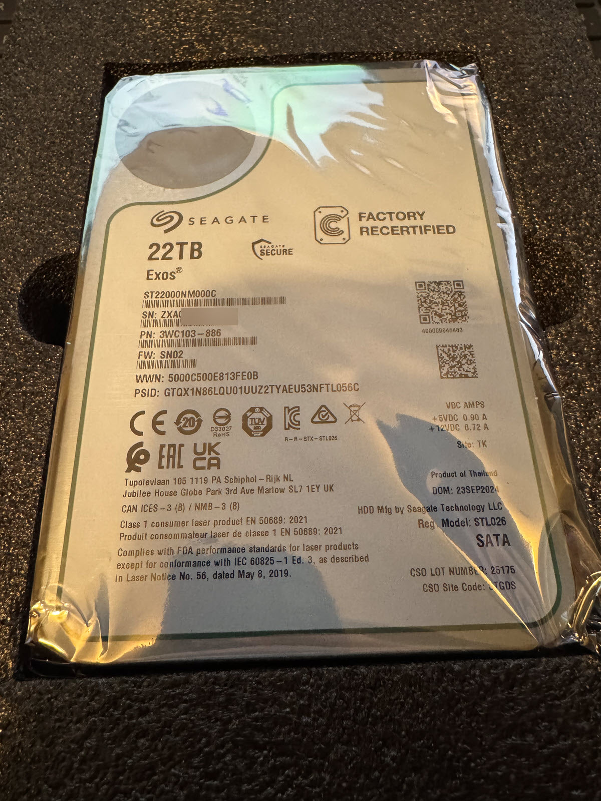 Recertified Seagate EXOS 22TB ST22000NM000C ENTERPRISE 3.5" SATA III CMR HARD DRIVE