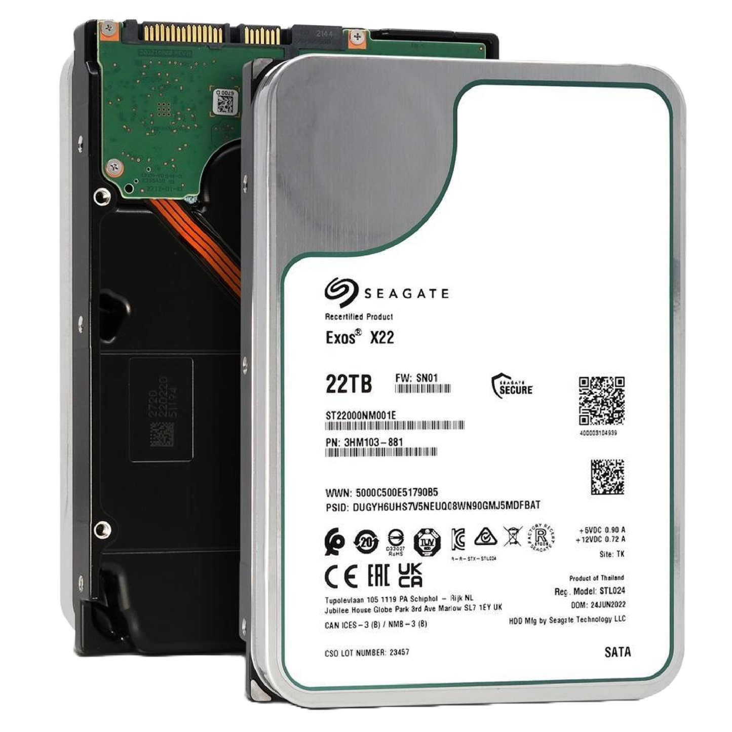 Recertified Seagate EXOS X22 22TB ST22000NM001E ENTERPRISE 3.5" SATA III CMR HARD DRIVE