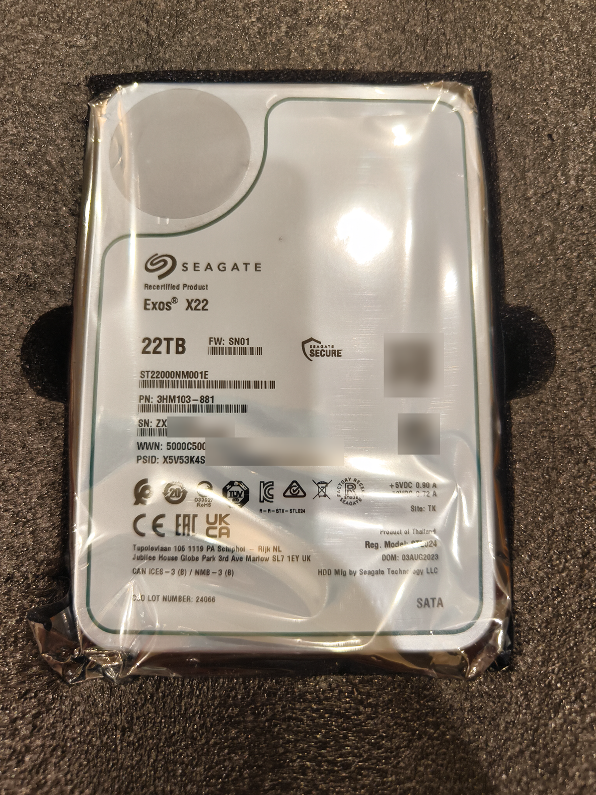 Recertified Seagate EXOS X22 22TB ST22000NM001E ENTERPRISE 3.5" SATA III CMR HARD DRIVE