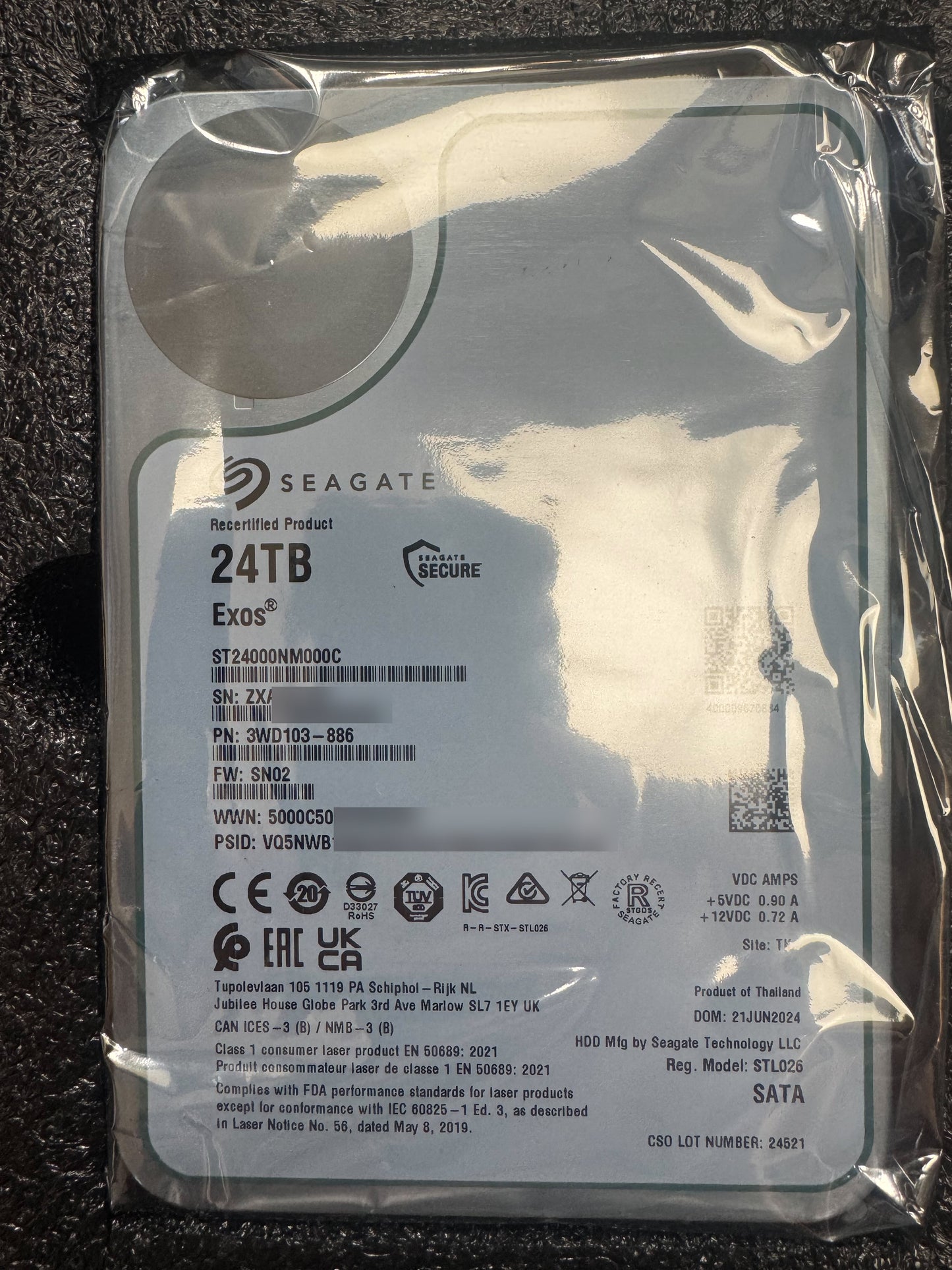 Recertified Seagate EXOS 24TB ST24000NM000C ENTERPRISE 3.5" SATA III CMR HARD DRIVE