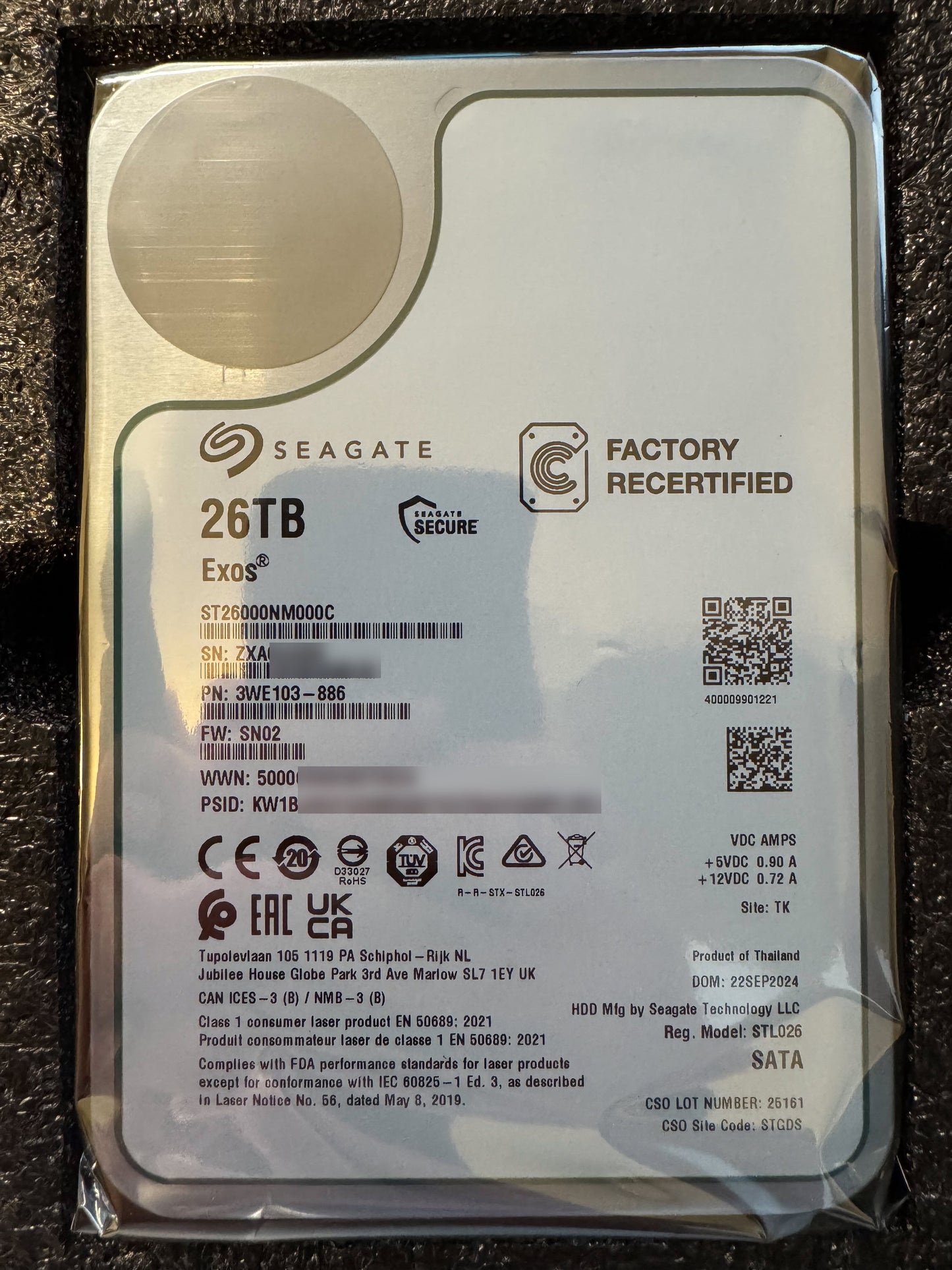 Recertified Seagate EXOS 26TB ST26000NM000C ENTERPRISE 3.5" SATA III CMR HARD DRIVE