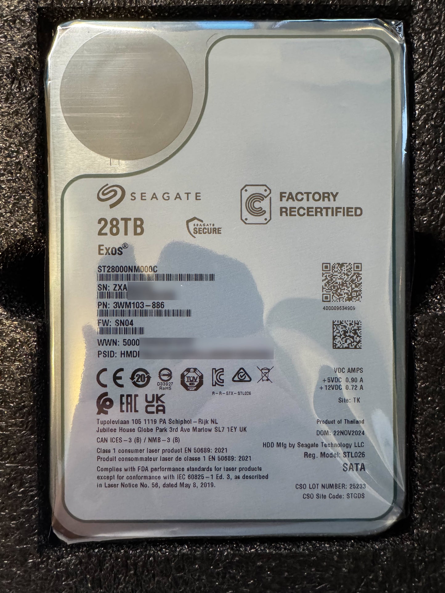 Recertified Seagate EXOS 28TB ST28000NM000C ENTERPRISE 3.5" SATA III CMR HARD DRIVE