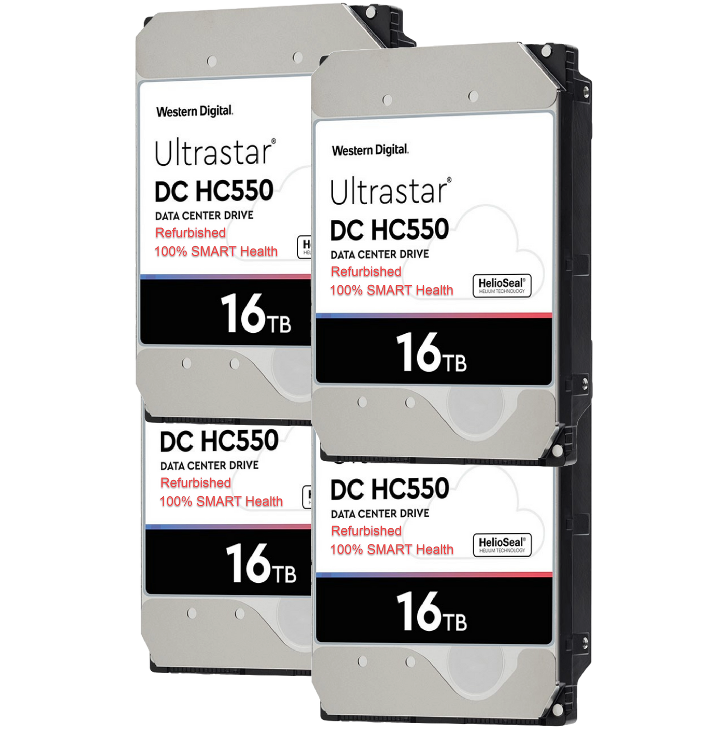 4 Pack Refurbished WD Ultrastar DC HC550 16TB 3.5" SATA SE CMR HDD WUH721816ALE6L4 0F38466 OEM