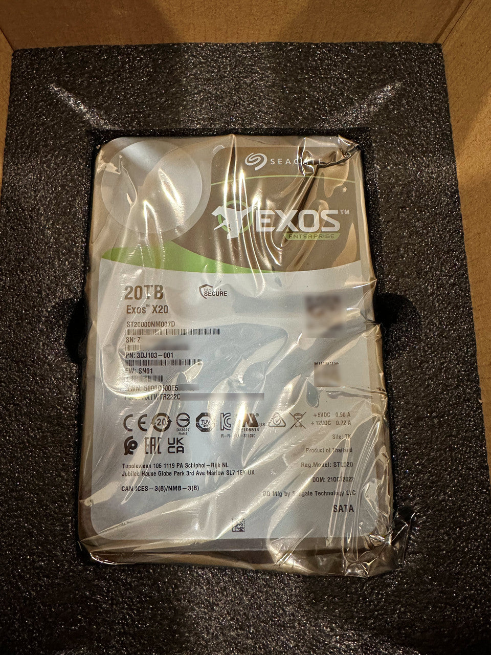 Seagate EXOS X20 20TB ST20000NM007D SATA CMR 3.5" Enterprise HDD OEM