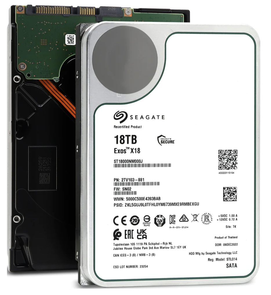 Recertified Seagate EXOS X18 18TB ST18000NM000J ENTERPRISE 3.5" SATA III CMR HARD DRIVE