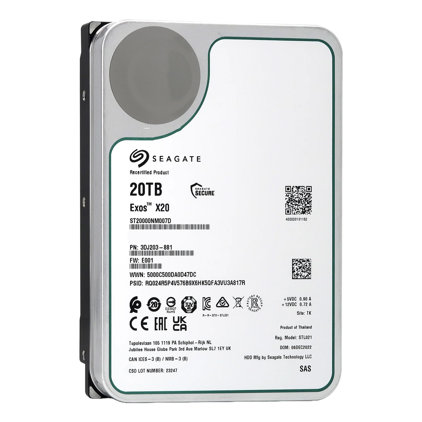 Recertified Seagate EXOS X20 20TB ST20000NM007D ENTERPRISE 3.5" SATA III CMR HARD DRIVE