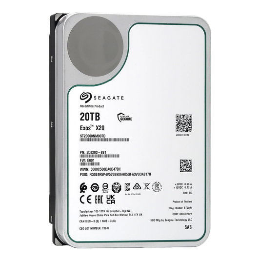 Recertified Seagate EXOS X20 20TB ST20000NM007D ENTERPRISE 3.5" SATA III CMR HARD DRIVE
