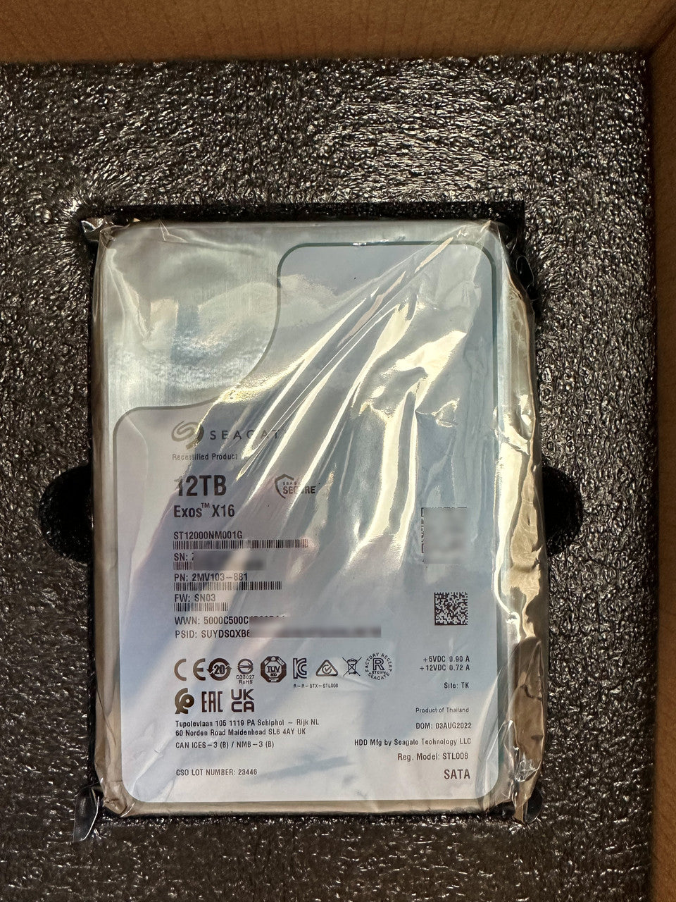 Recertified Seagate EXOS X16 12TB ST12000NM001G ENTERPRISE 3.5" SATA III CMR HARD DRIVE