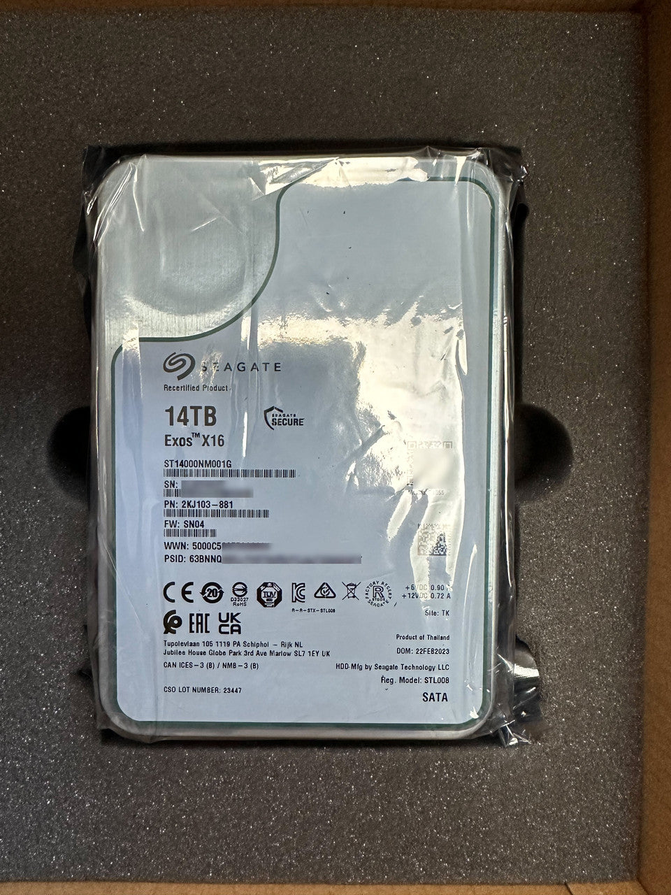 Recertified Seagate EXOS X16 14TB ST14000NM001G ENTERPRISE 3.5" SATA III CMR HARD DRIVE