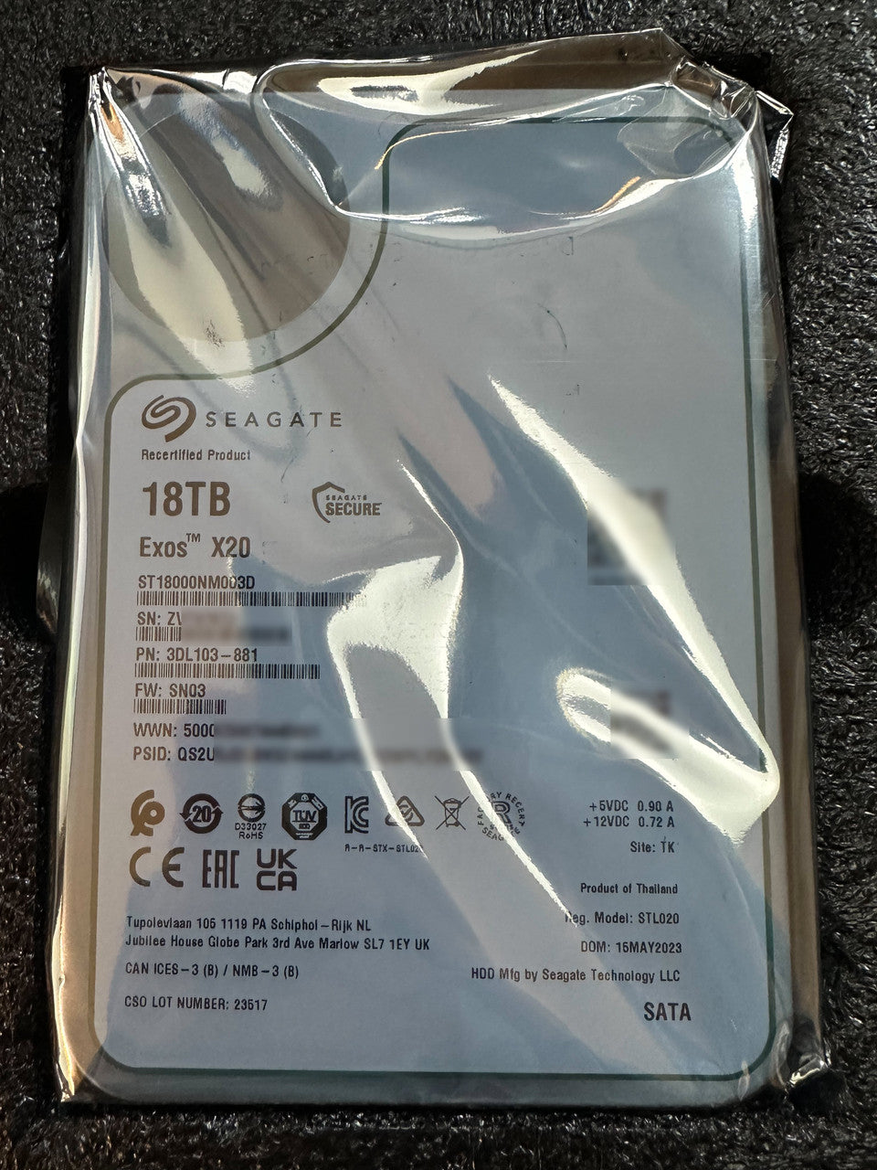 Recertified Seagate EXOS X20 18TB ST18000NM003D ENTERPRISE 3.5" SATA III CMR HARD DRIVE