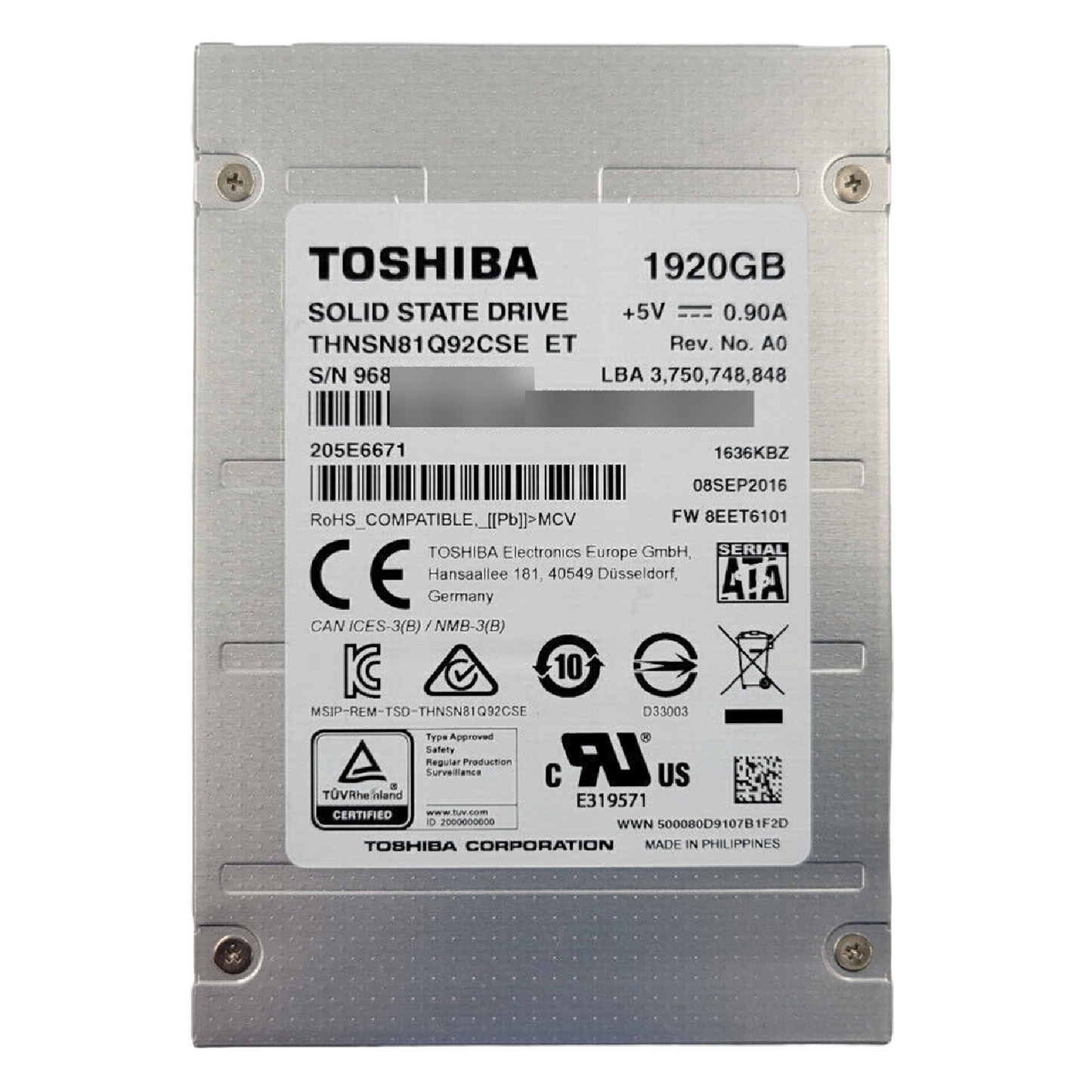 Refurbished Toshiba HK4R THNSN81Q92CSE 1.92TB (1920GB) Enterprise SSD MLC SATA 6Gb/s 2.5-Inch