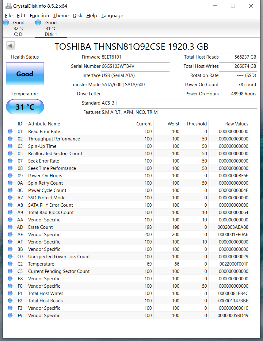 Refurbished Toshiba HK4R THNSN81Q92CSE 1.92TB (1920GB) Enterprise SSD MLC SATA 6Gb/s 2.5-Inch