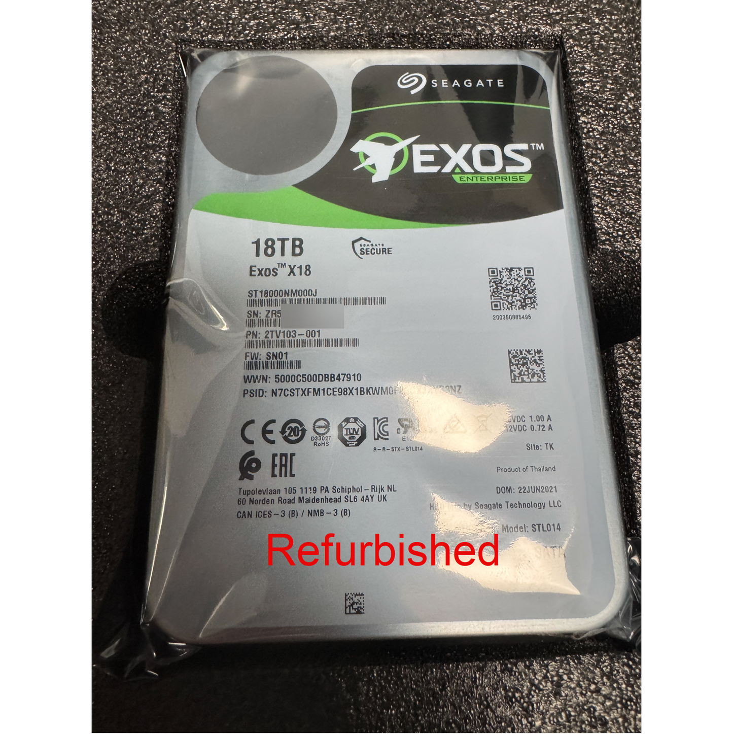 Refurbished Seagate EXOS X18 18TB ST18000NM000J SATA CMR 3.5" Enterprise HDD OEM