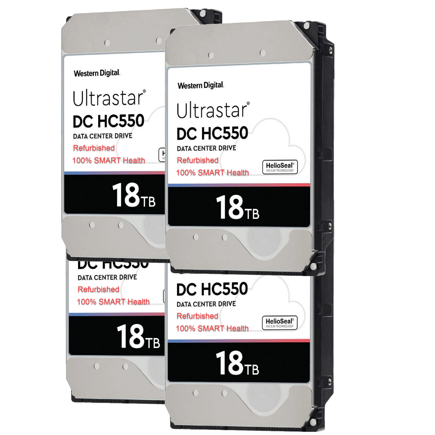 4 Pack Refurbished WD Ultrastar DC HC550 18TB 3.5" SATA SE CMR HDD WUH721818ALE6L4 OEM
