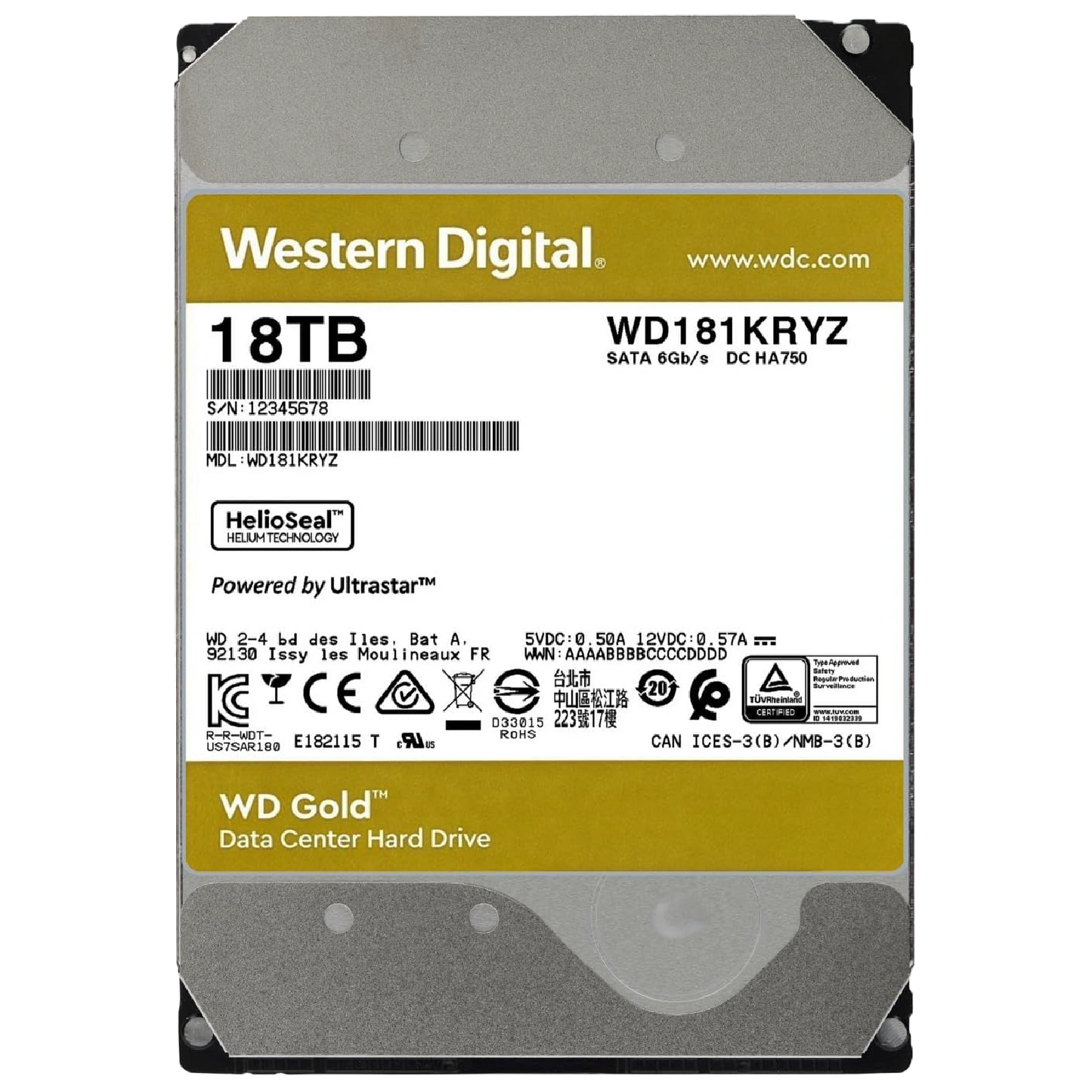 Western Digital Gold Enterprise 18TB 3.5" CMR 512MB Cache WD181KRYZ