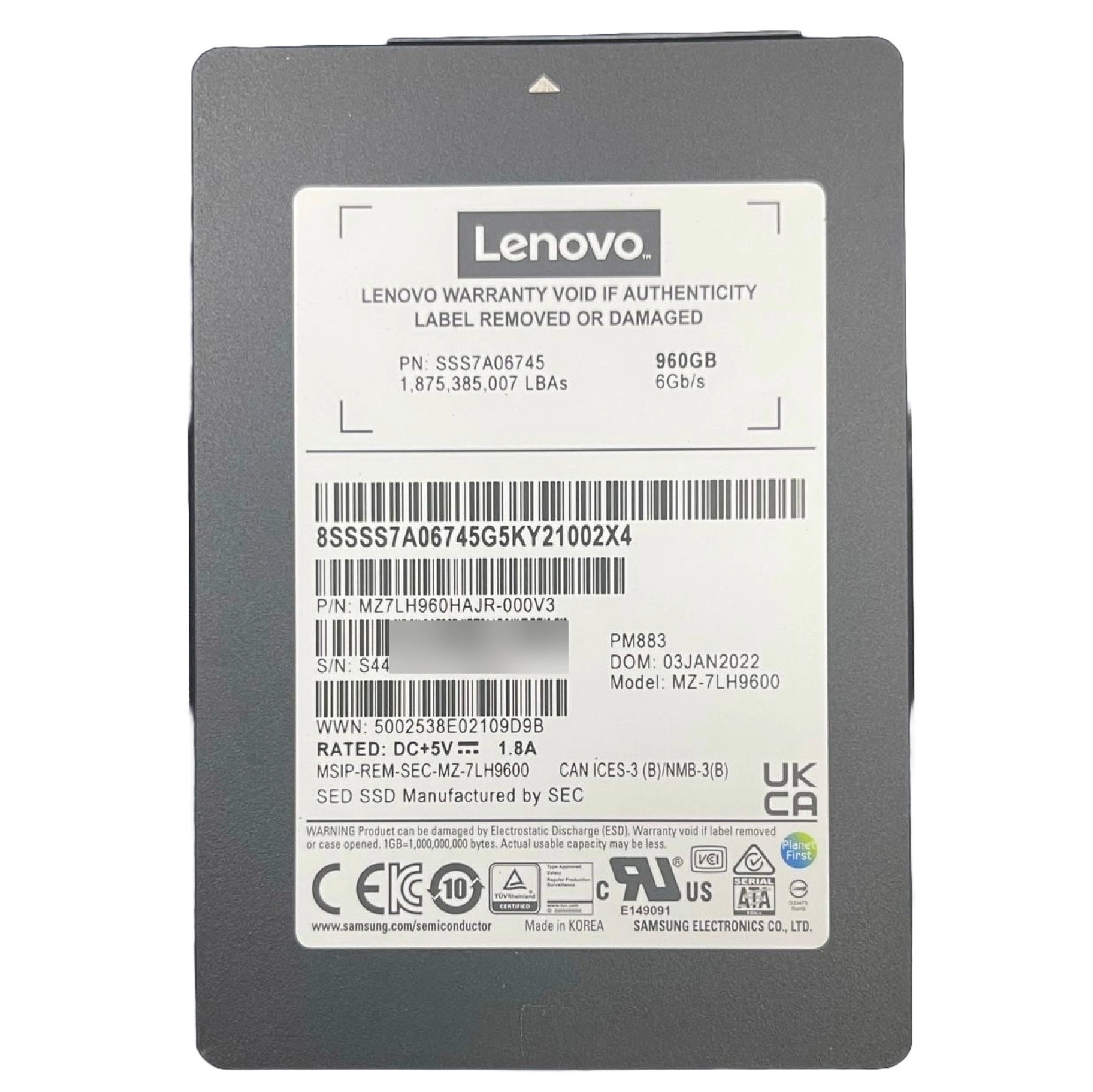 Samsung PM883 MZ 7LH9600 960GB Enterprise SSD 3D TLC SATA 6Gb s 2 5 In samsung-pm883-mz-7lh9600-960gb-enterprise-ssd-3d-tlc-sata-6gb-s-2-5-in