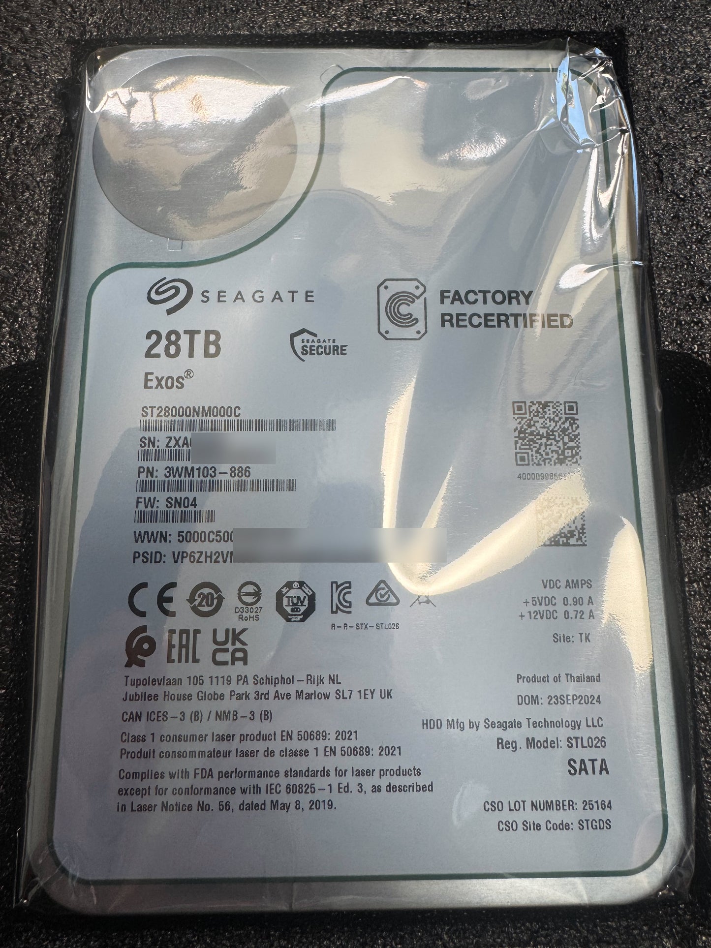 Recertified Seagate EXOS 28TB ST28000NM000C ENTERPRISE 3.5" SATA III CMR HARD DRIVE