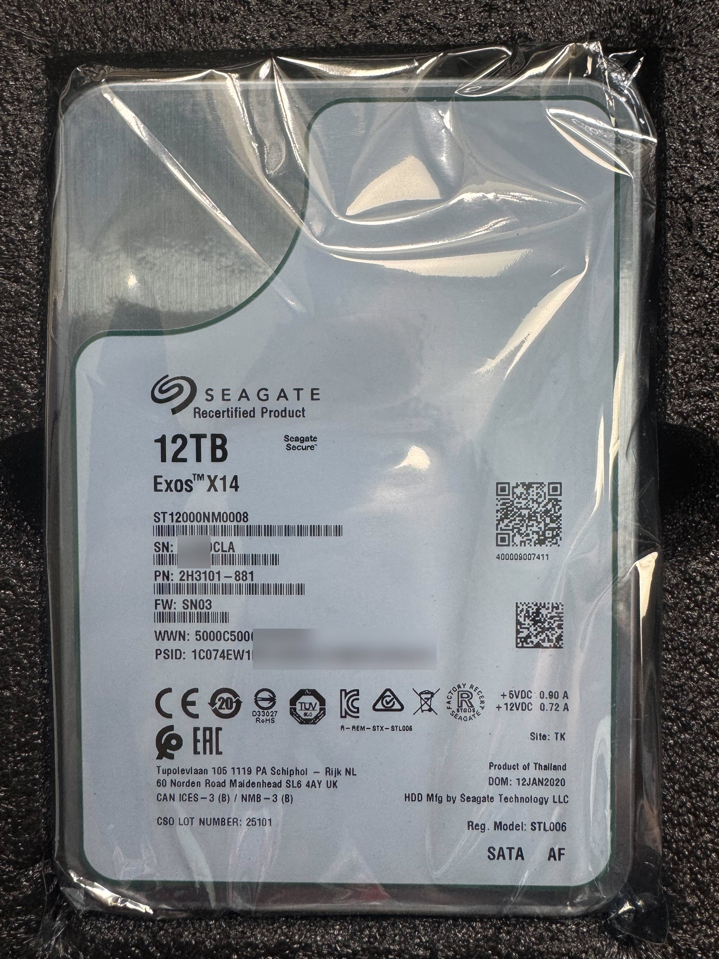 Recertified Seagate EXOS X14 12TB ST12000NM0008 ENTERPRISE 3.5" SATA III CMR HARD DRIVE