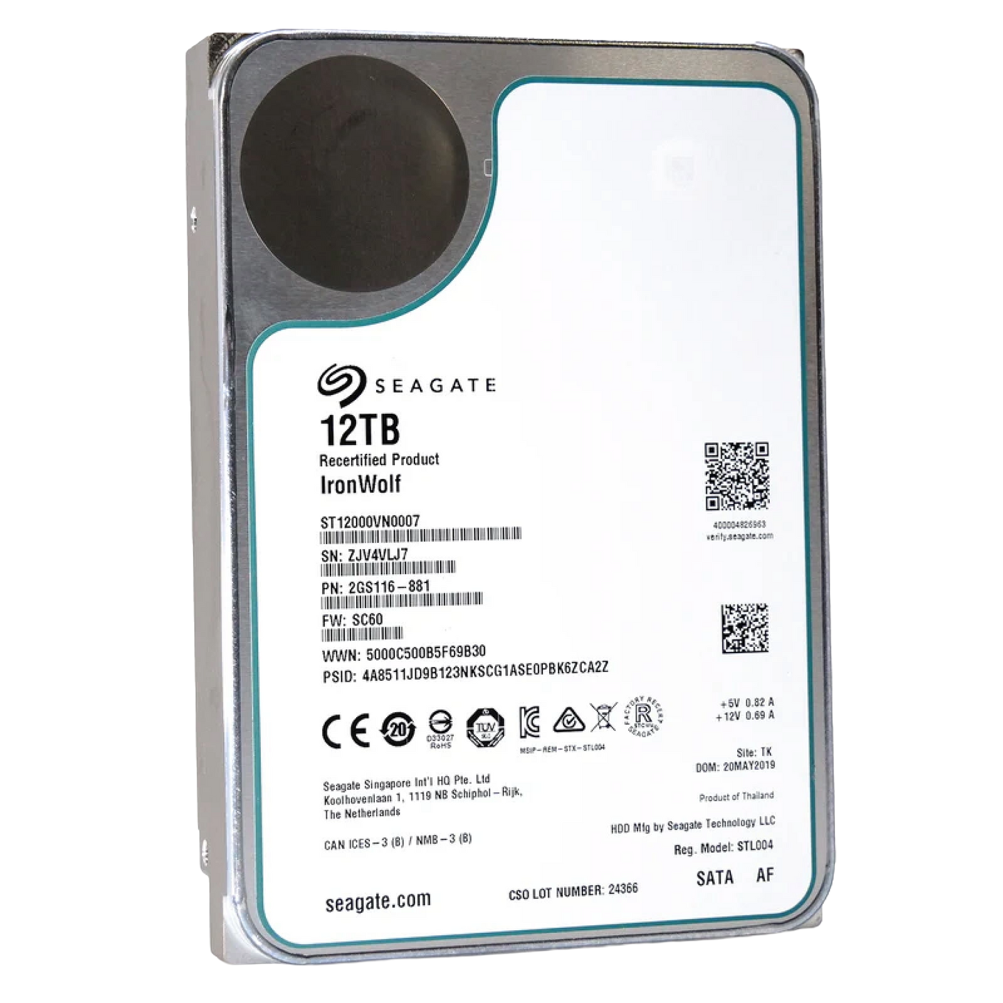 Recertified Ironwolf 12TB ST12000VN0007 NAS 3.5" SATA III CMR HARD DRIVE