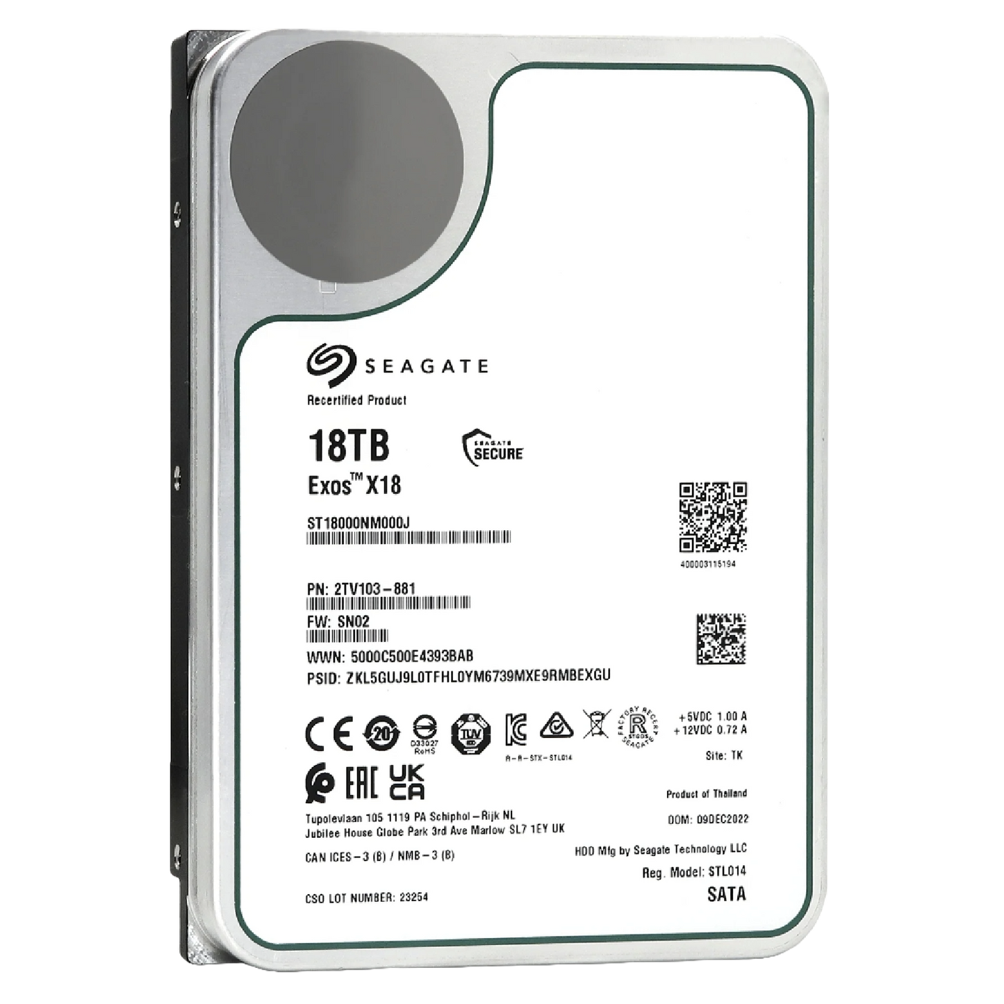 Recertified Seagate EXOS X18 ENTERPRISE 3.5" SATA III CMR HARD DRIVE | 10TB–18TB