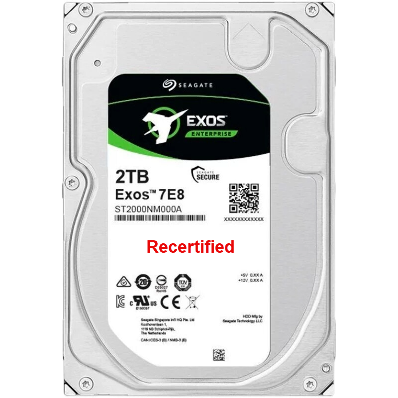 Recertified Seagate EXOS 7E8 2TB ST2000NM000A ENTERPRISE 3.5" SATA III CMR HARD DRIVE