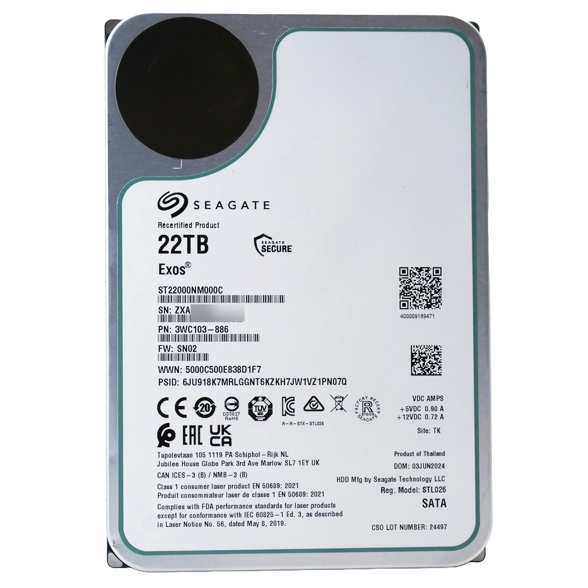 Recertified Seagate Exos 22TB SATA HDD ST22000NM000C | Enterprise
