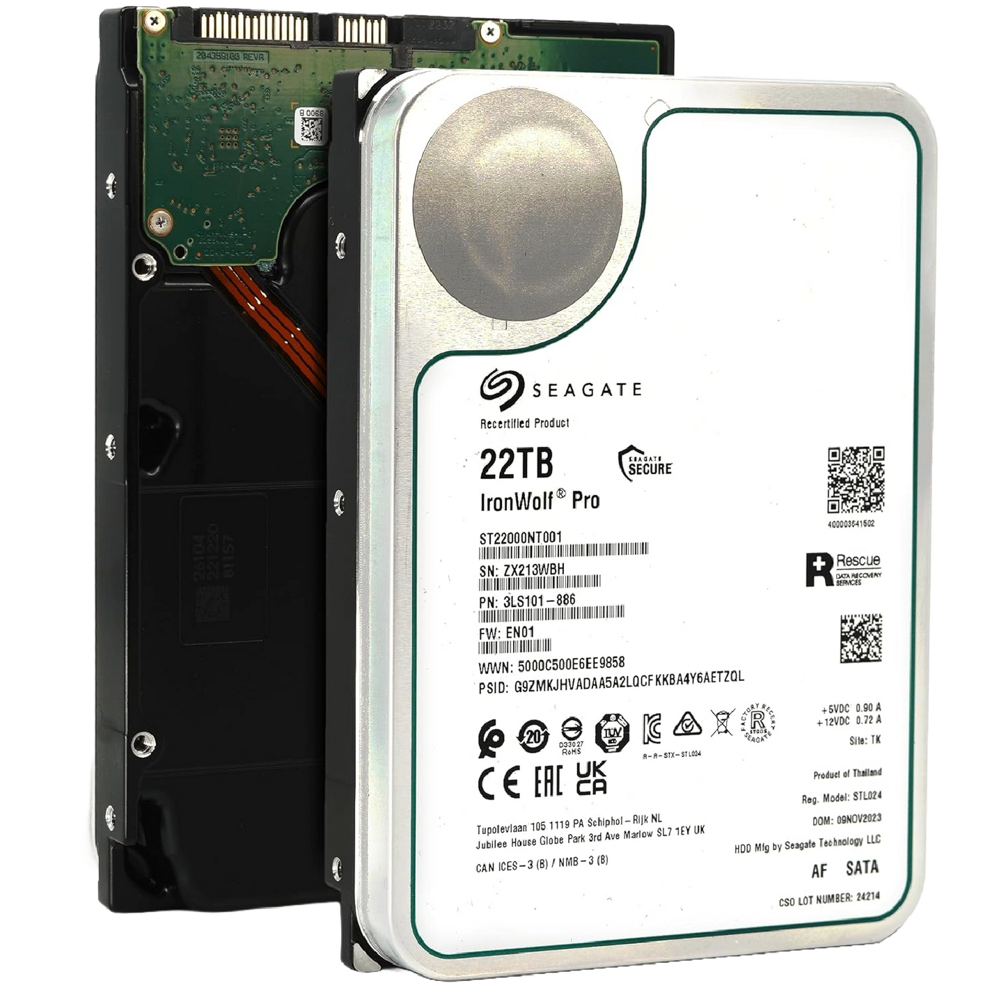 Recertified Seagate Ironwolf Pro 22TB ST22000NT001 NAS 3.5" SATA III CMR HARD DRIVE