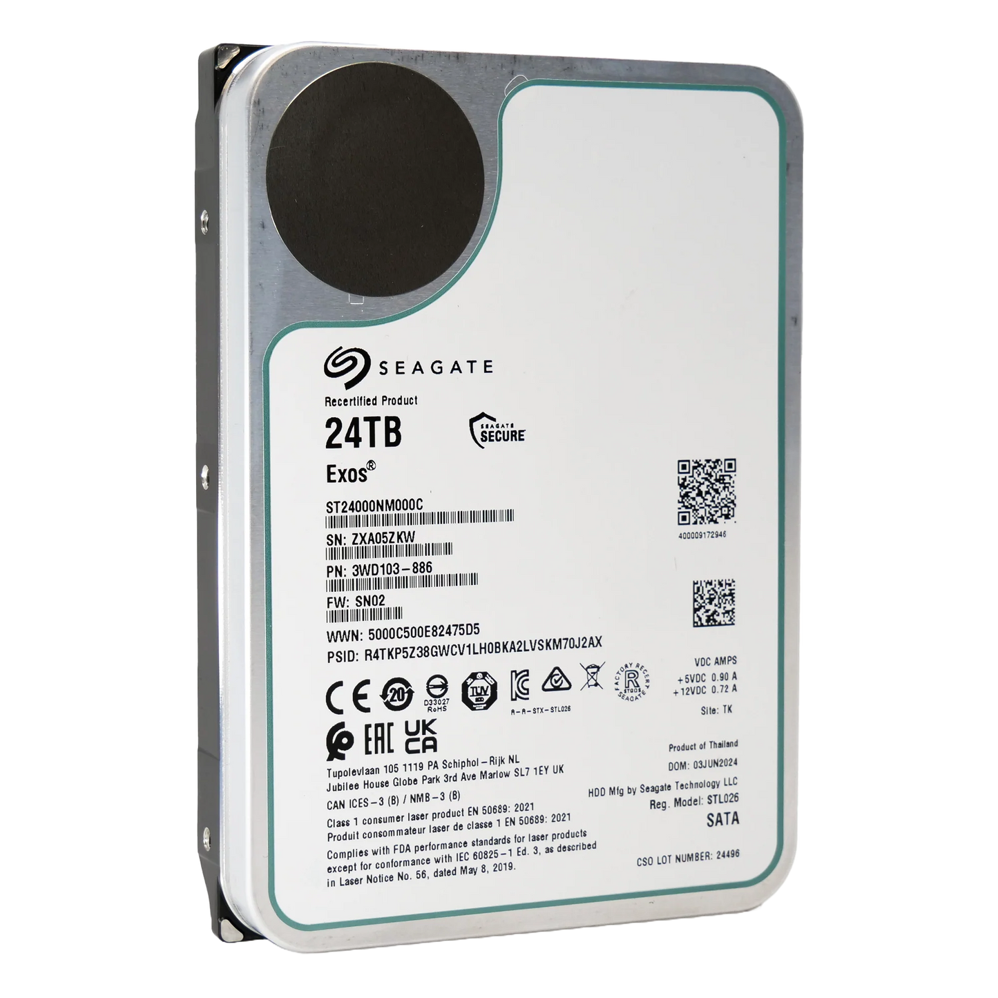 Recertified Seagate EXOS 24TB ST24000NM000C ENTERPRISE 3.5" SATA III CMR HARD DRIVE