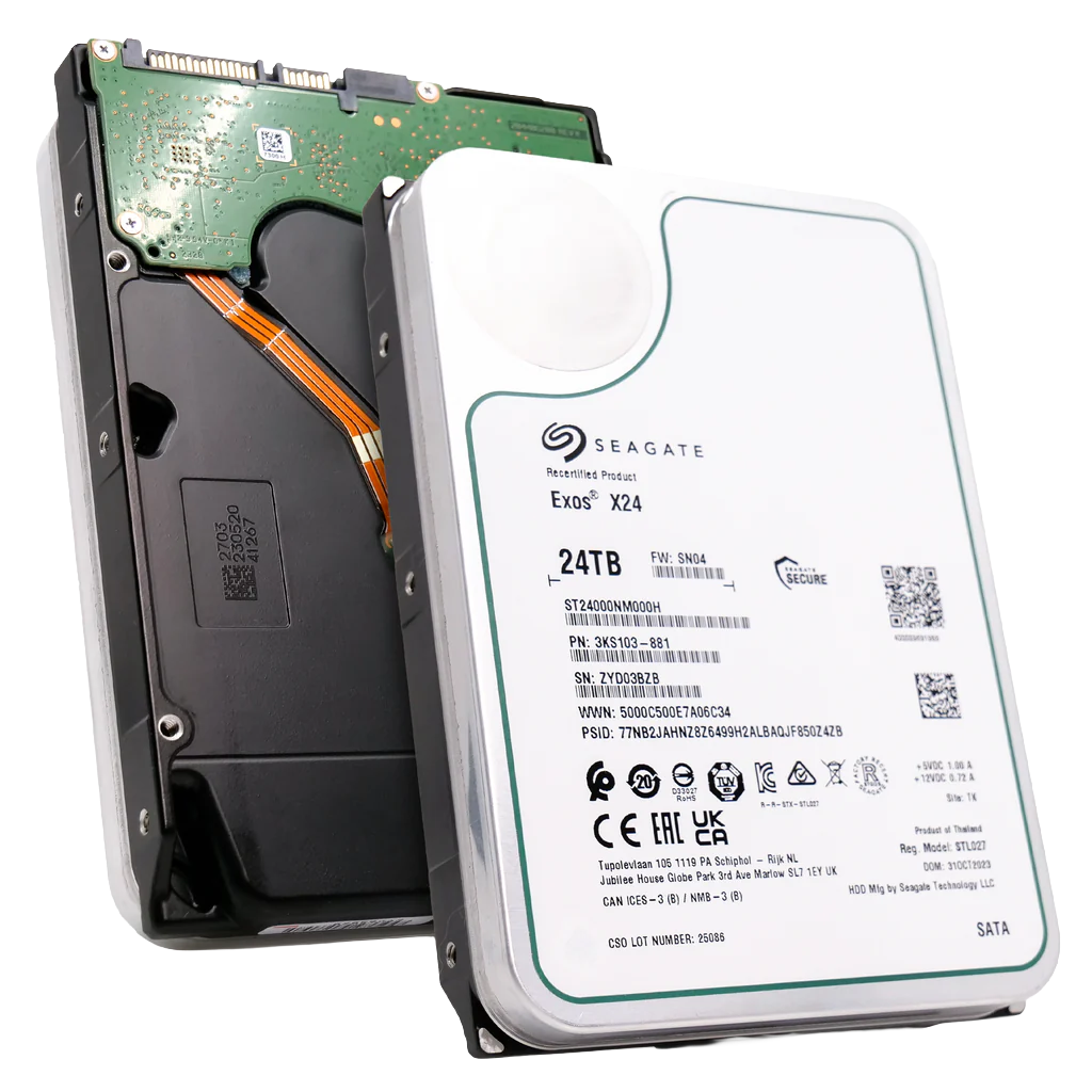 Recertified Seagate EXOS X24 24TB ST24000NM000H ENTERPRISE 3.5" SATA III CMR HARD DRIVE
