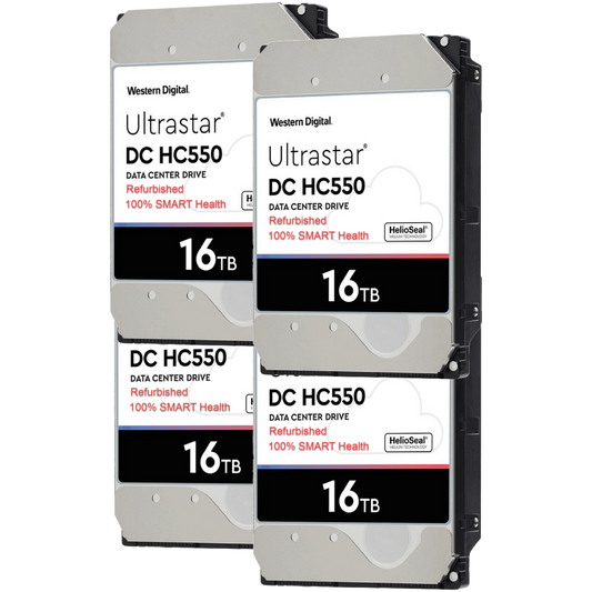 4 Pack Refurbished WD Ultrastar DC HC550 16TB 3.5" SATA SE CMR HDD WUH721816ALE6L4 0F38466 OEM