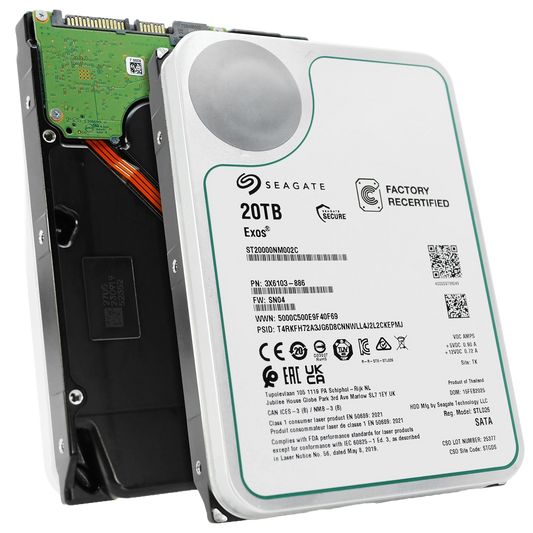 Recertified Seagate EXOS 20TB ST20000NM002C ENTERPRISE 3.5" SATA III CMR HARD DRIVE