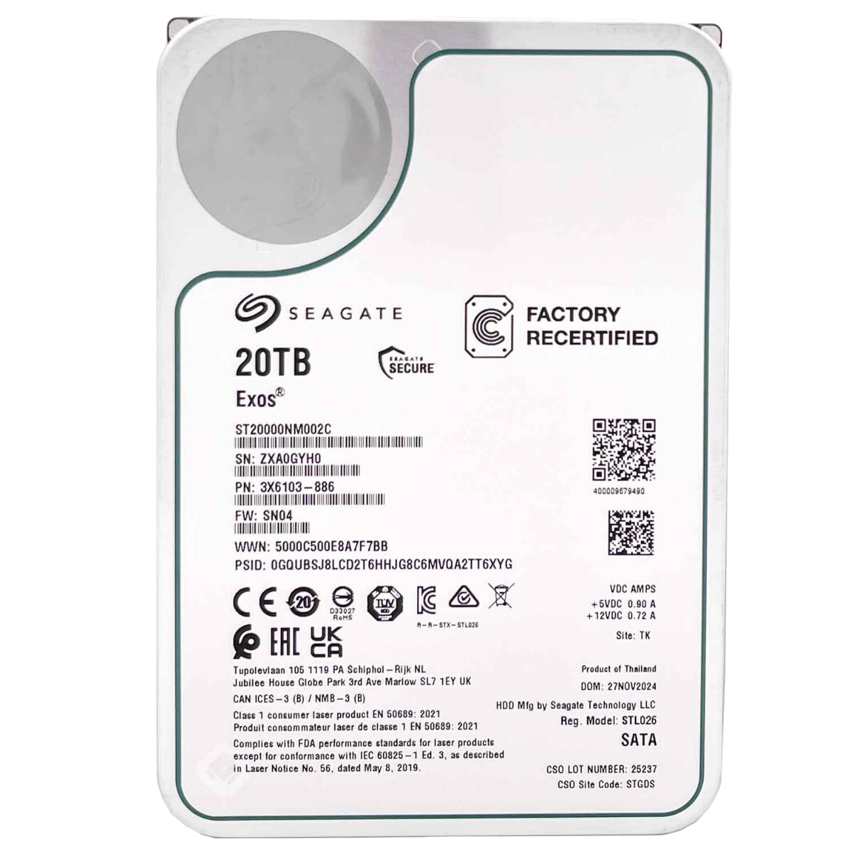 Recertified Seagate EXOS 20TB ST20000NM002C ENTERPRISE 3.5" SATA III CMR HARD DRIVE